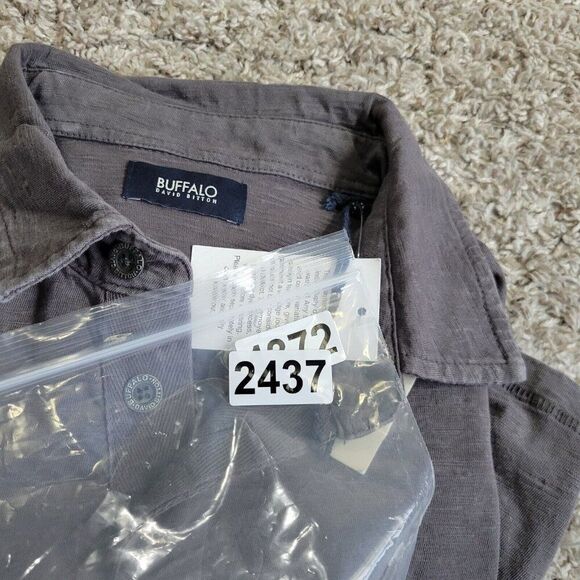 Buffalo David Bitton Polo Shirt Mens Medium Gray Long Sleeve Distressed Tags - Picture 7 of 7